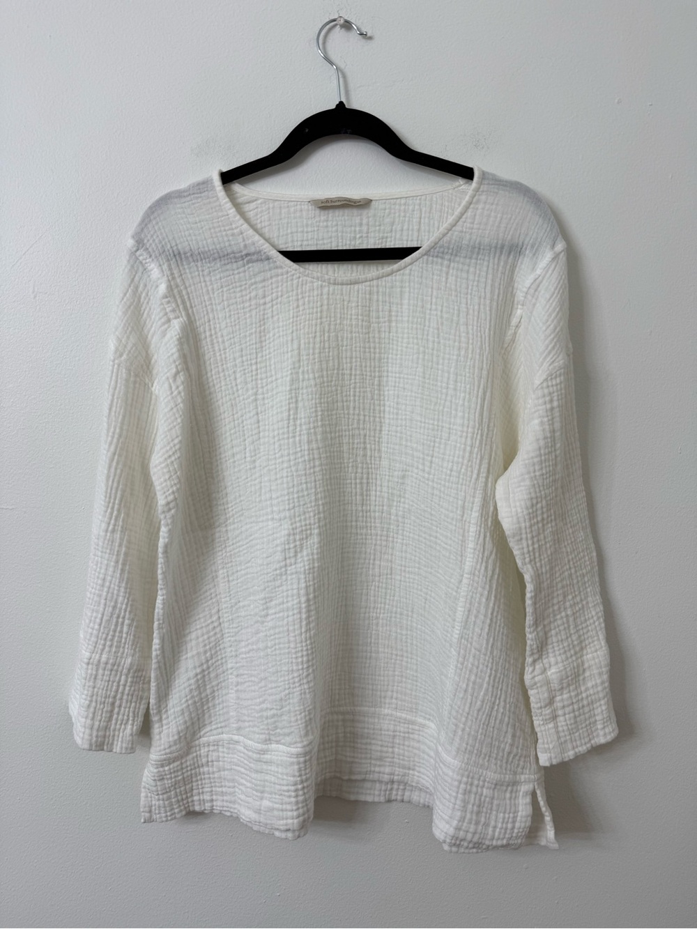 {L} Soft Surroundings White Gauze Muslin Long-Sleeve Tunic Top